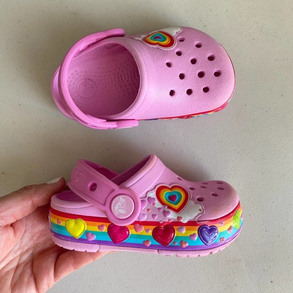 CROCS Shoes Crocs Crocband Girls Fun Lab Light Up Clog Pink Rainbow